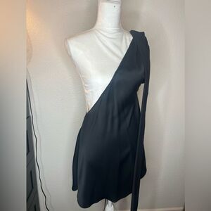 Zara studio one shoulder black mini dress